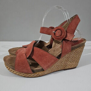 Sofft Casidy Wedge Platform Sandal Womens 11 Coral Orange Suede Jute Chunky NEW